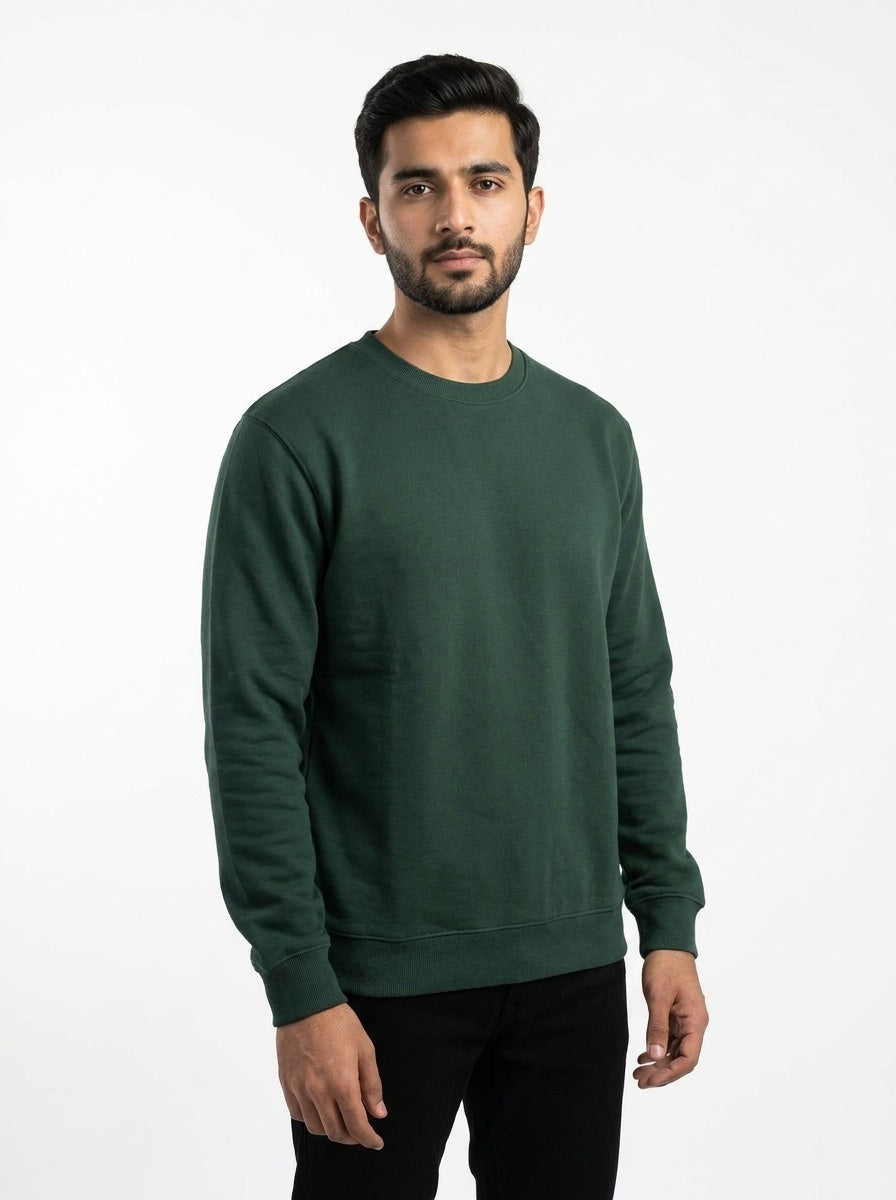 Deep Forest Green Fleece Crew Neck Sweatshirt for Men