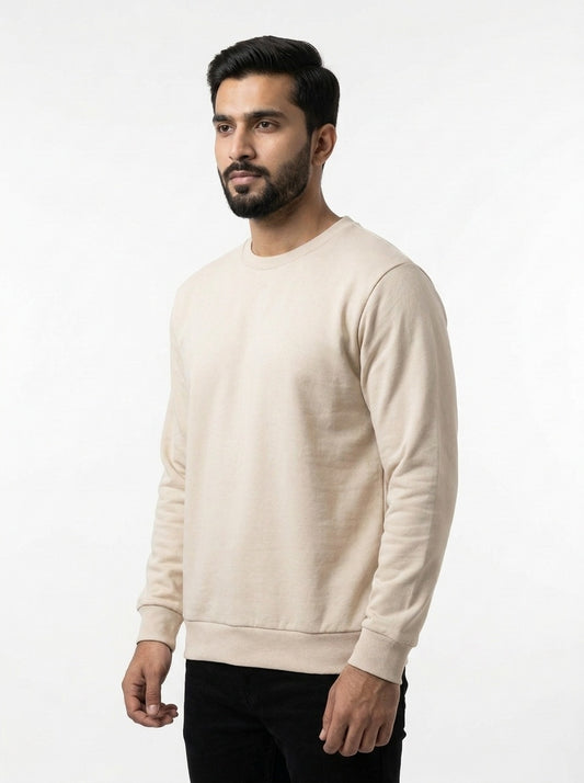 Off White Fleece Crew Neck Sweatshirt for Men