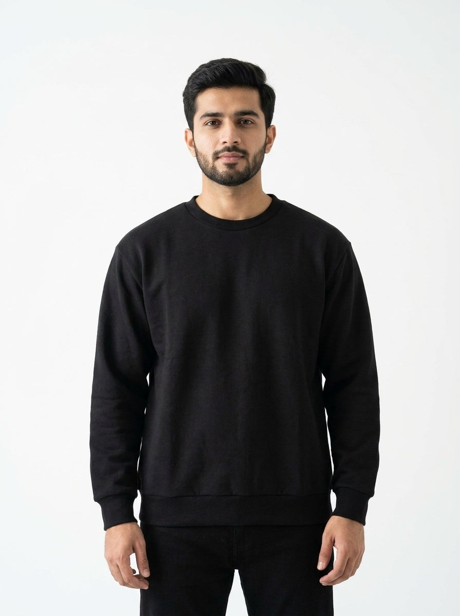 Black Fleece Crew Neck Sweatshirt for Men