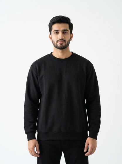 Black Fleece Crew Neck Sweatshirt for Men