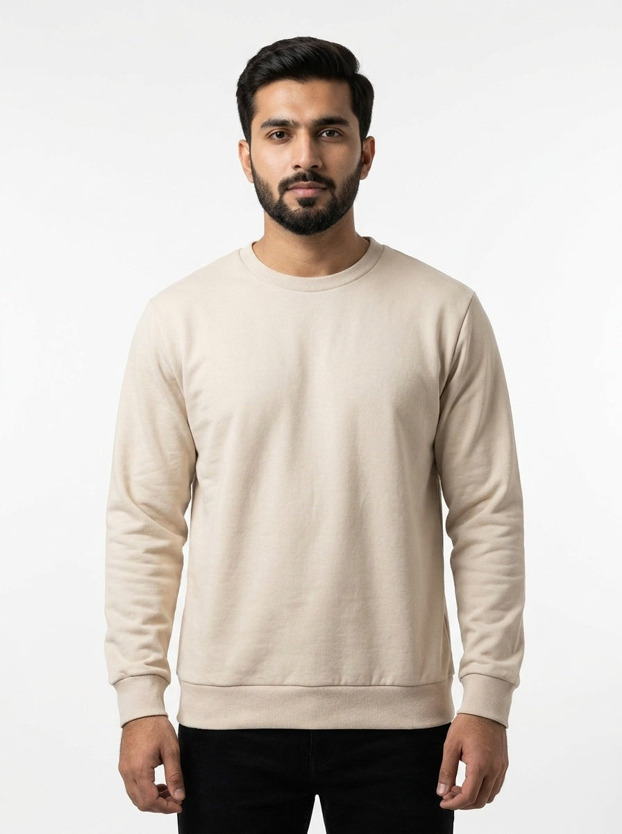 Off White Fleece Crew Neck Sweatshirt for Men
