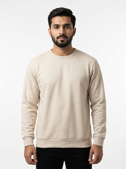 Off White Fleece Crew Neck Sweatshirt for Men