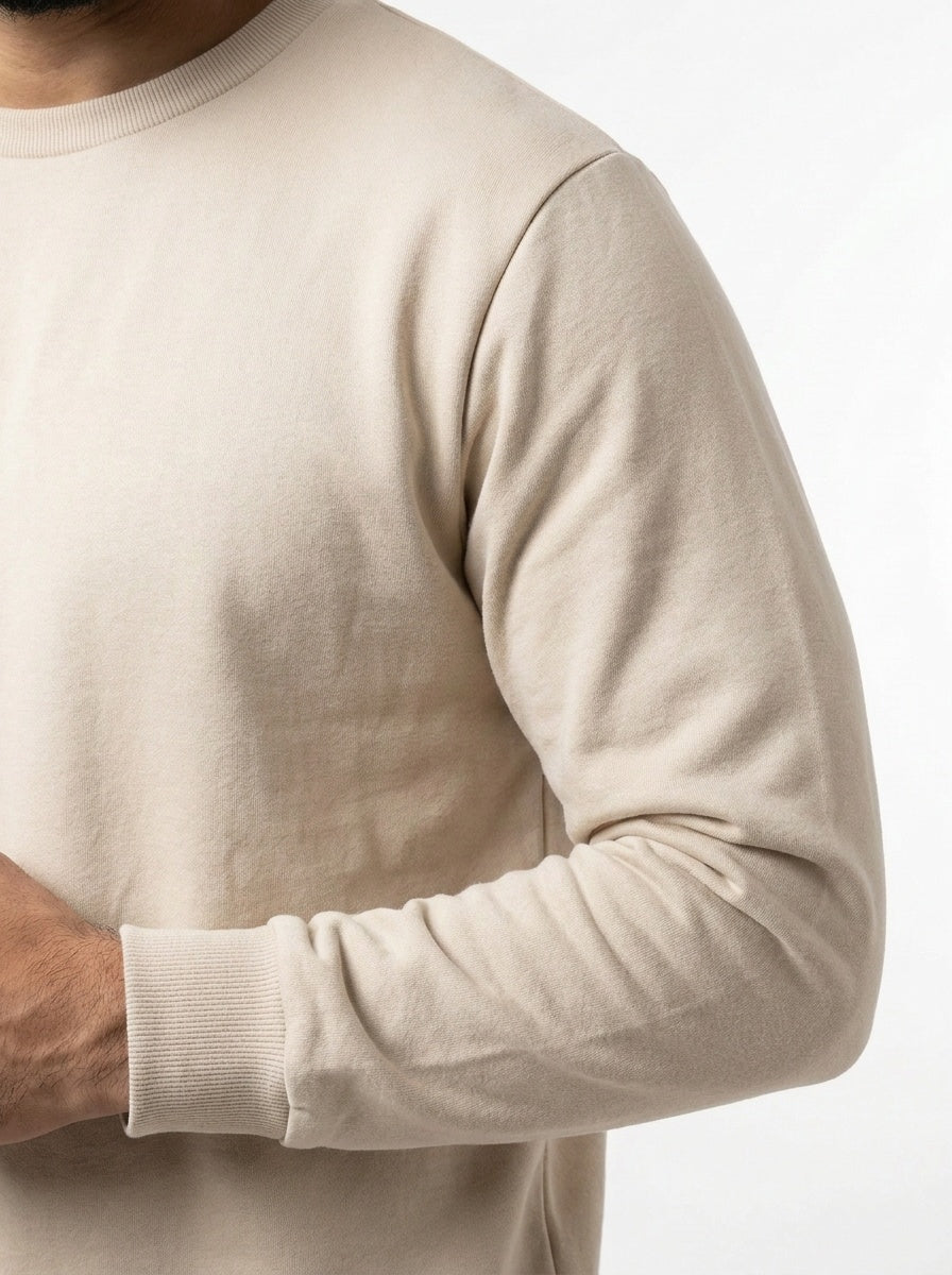 Off White Fleece Crew Neck Sweatshirt for Men