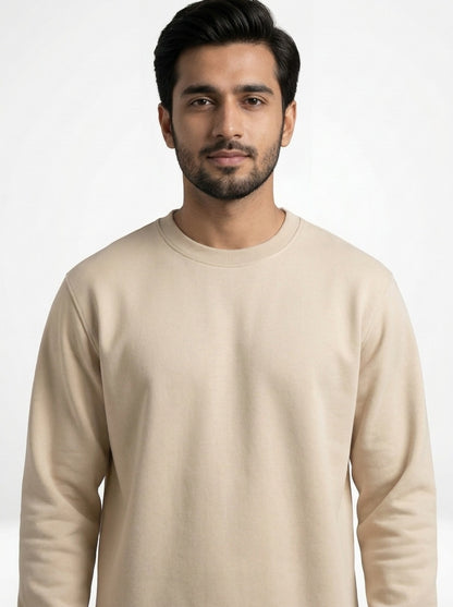 Off White Fleece Crew Neck Sweatshirt for Men