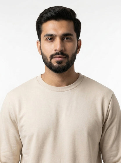 Off White Fleece Crew Neck Sweatshirt for Men