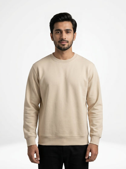 Off White Fleece Crew Neck Sweatshirt for Men
