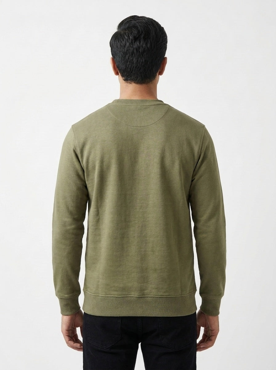 Sage Green Fleece Crew Neck Sweatshirt for Men