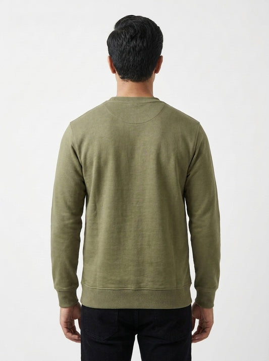 Sage Green Fleece Crew Neck Sweatshirt for Men