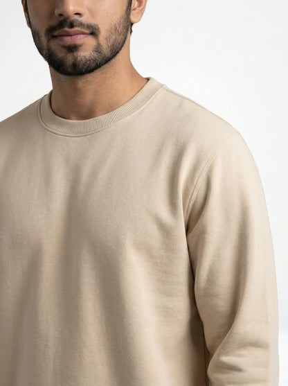 Off White Fleece Crew Neck Sweatshirt for Men