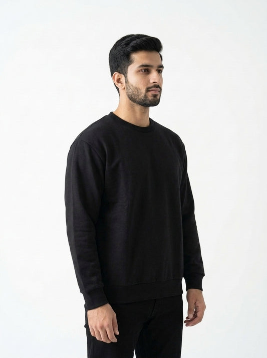 Black Fleece Crew Neck Sweatshirt for Men