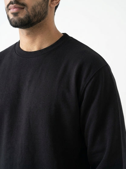 Black Fleece Crew Neck Sweatshirt for Men