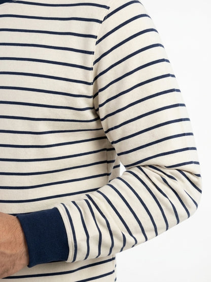 Off White & Deep Blue Striped Terry Crew Neck Sweatshirt for Men