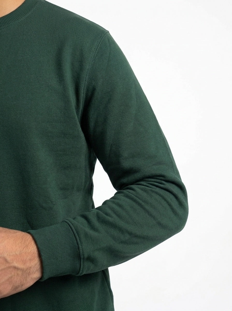 Deep Forest Green Fleece Crew Neck Sweatshirt for Men