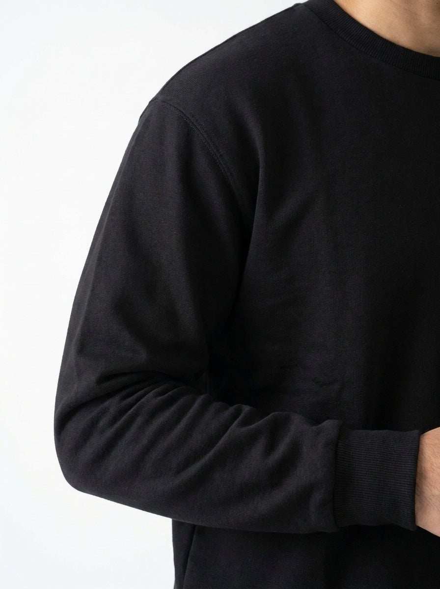Black Fleece Crew Neck Sweatshirt for Men