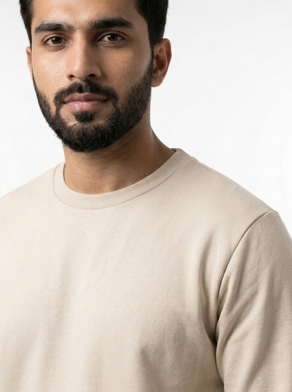 Off White Fleece Crew Neck Sweatshirt for Men
