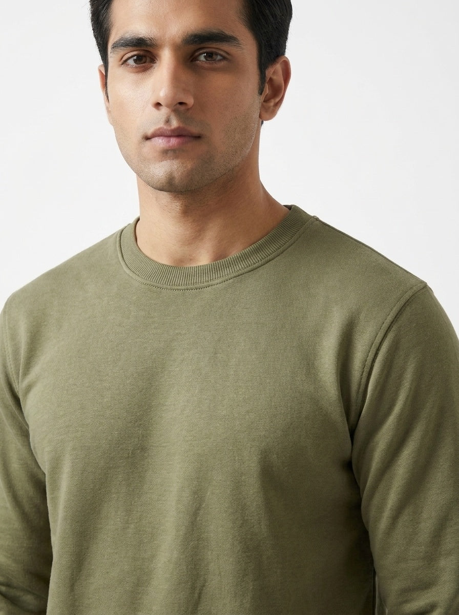 Sage Green Fleece Crew Neck Sweatshirt for Men