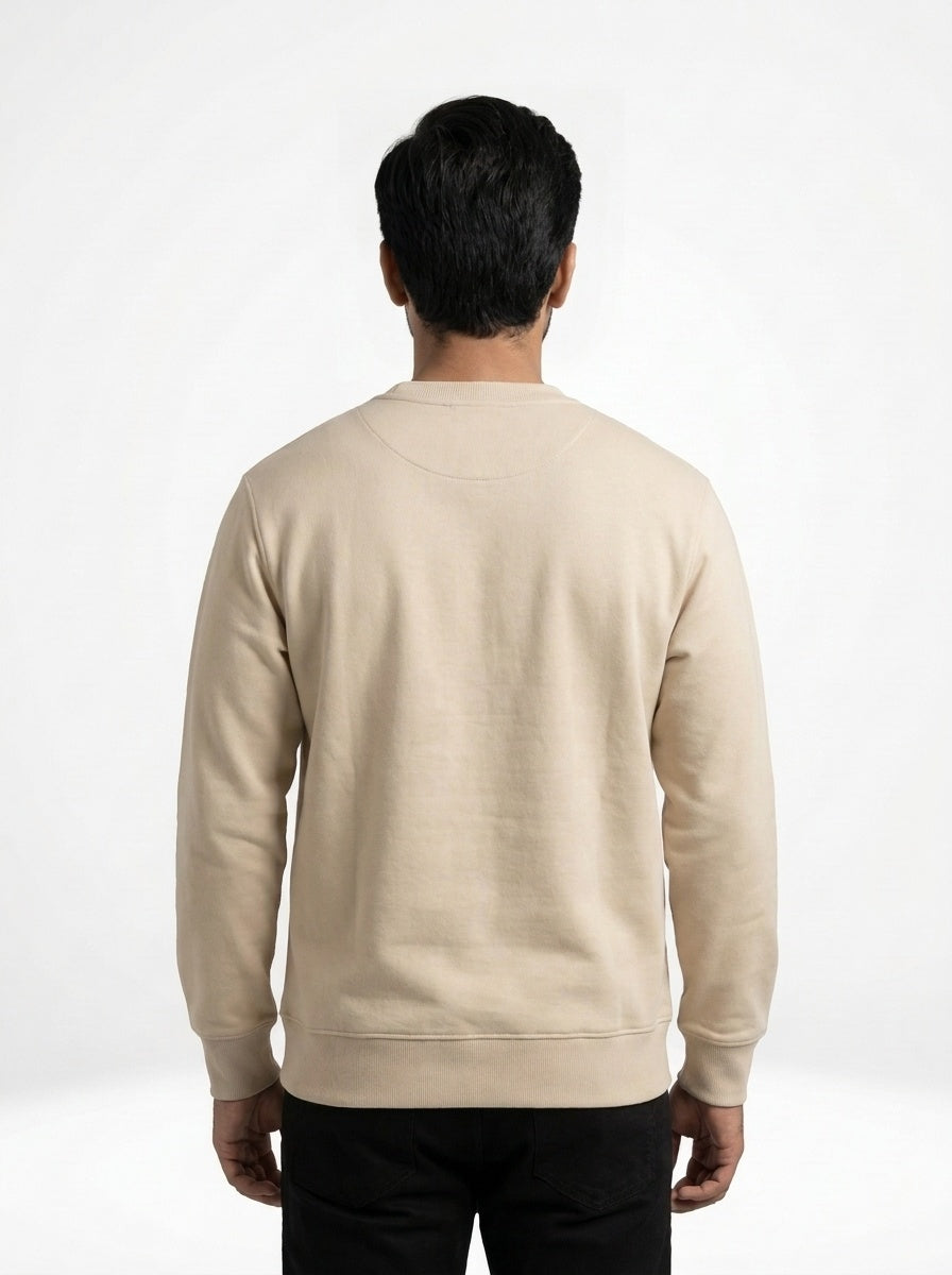 Off White Fleece Crew Neck Sweatshirt for Men