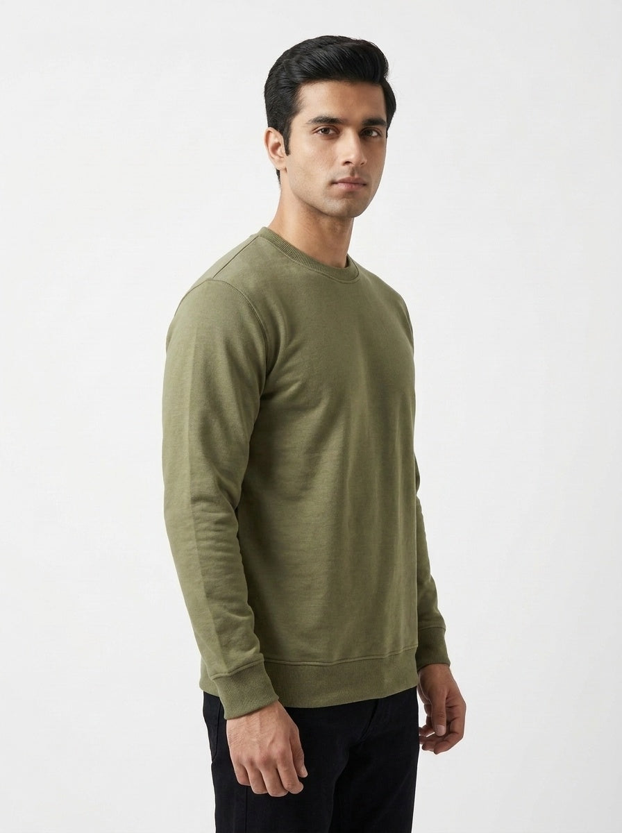 Sage Green Fleece Crew Neck Sweatshirt for Men