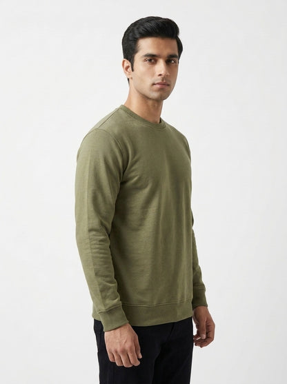 Sage Green Fleece Crew Neck Sweatshirt for Men
