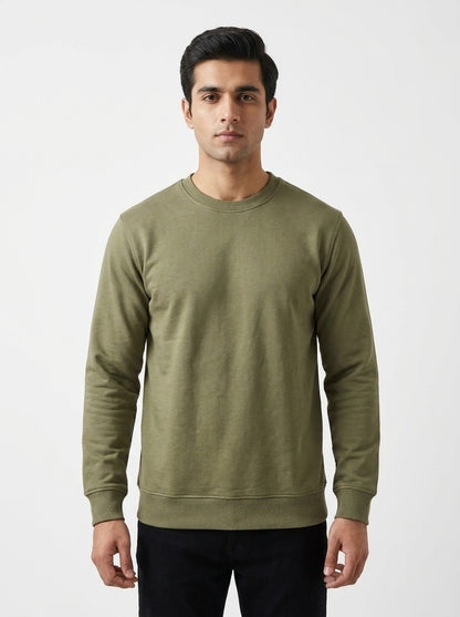 Sage Green Fleece Crew Neck Sweatshirt for Men