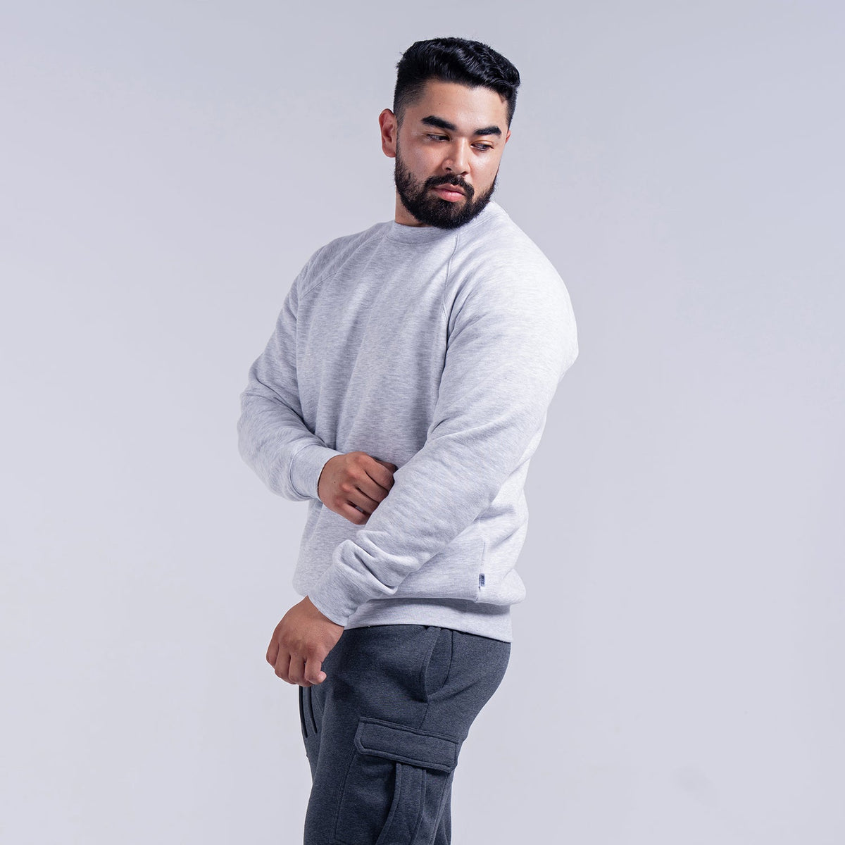 Light Gray Fleece Crew Neck Sweatshirt for Men